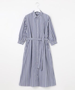 J.PRESS LADIES 【洗える・接触冷感・UVケア】エステネージュ シャツ ワンピース ネイビーストライプ系