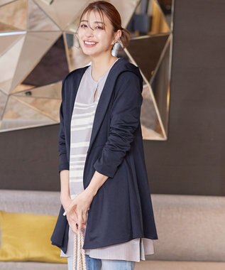 Tiaclasse 【洗える】キーネックボーダーニットチュニック ラベンダー×オフホワイト