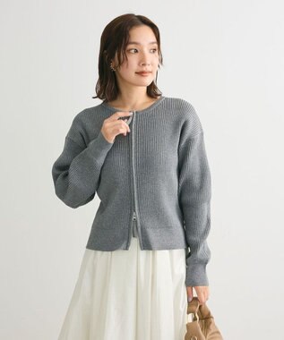 Green Parks ＺＩＰ付きニットカーディガン Gray Mixture