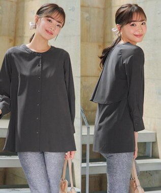 Tiaclasse L バックフレアヨークチュニック チャコールグレー