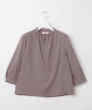 J.PRESS LADIES L チェックプリント スリットフリルネック カットソー ワイン系5