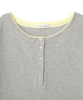 Green Parks 配色ヘンリーネック半袖プルオーバー Gray Mixture