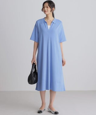 組曲 クリアストレッチスキッパーニット ワンピース ブルー系