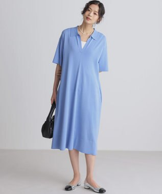 組曲 クリアストレッチスキッパーニット ワンピース ブルー系