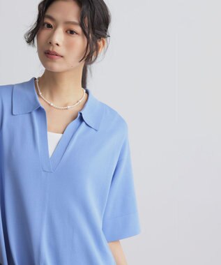 組曲 クリアストレッチスキッパーニット ワンピース ブルー系