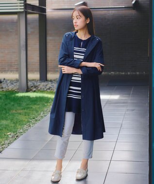 Tiaclasse 【洗える】キーネックボーダーニットチュニック ネイビー×オフホワイト