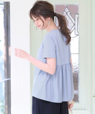 ANY SIS S 【WEB・一部店舗限定】サテンコンビ プルオーバー スモーキーブルー