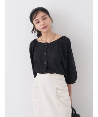 earth music&ecology フラワーレースブラウス Black