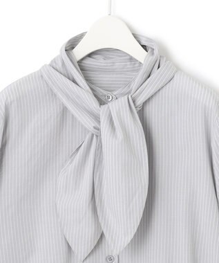 ICB 【洗える】CRySiタイプライター ボウタイ付きバンドカラーシャツ ライトグレー系柄