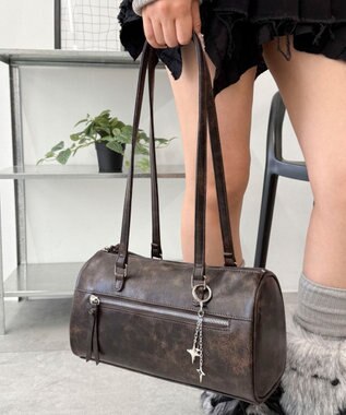 WEGO キラキラチャーム付きドラムボストンバッグ ブラウンその他