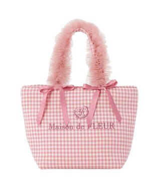 Maison de FLEUR ギンガムブランドロゴフリルハンドルトート Pink