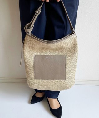 Hekhèr Le Style de Vie 【日本製 / A4サイズ対応 / 3WAY】ジュート×牛革 ショルダーバッグ large グレージュ