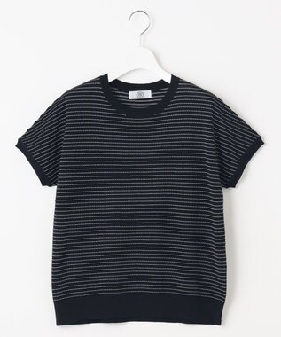 J.PRESS LADIES L 【洗える・抗菌防臭】コットンアセテート ボーダー ドルマン ニット ネイビー系1