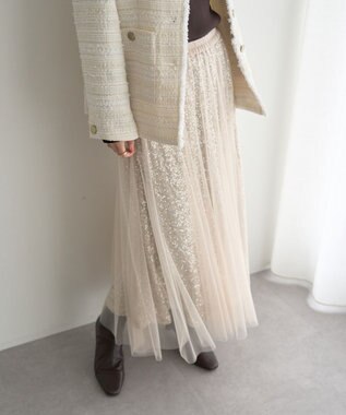 YECCA VECCA スパンコール×チュールスカート Ivory