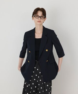 GRACE CONTINENTAL シアーハーフスリーブジャケット ネイビー