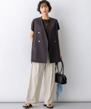 23区 【先行予約】ライトシアーマットクロス ノーカラー ジレ ダークブラウン系