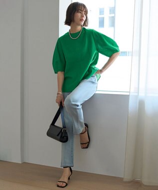 UNFILO リネンレーヨン フォルムブラウス グリーン