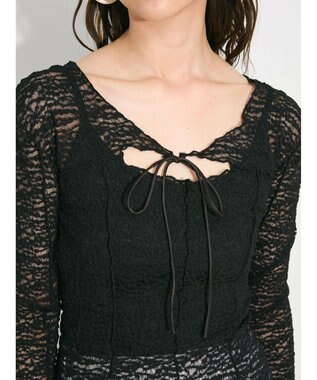 Green Parks カットワークデザインレーストップス Black