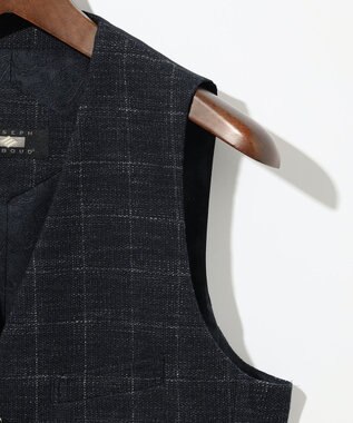 JOSEPH ABBOUD 【イタリア素材/軽量/ストレッチ】サマーツィードジャージーチェック プリント ベスト ネイビー系4