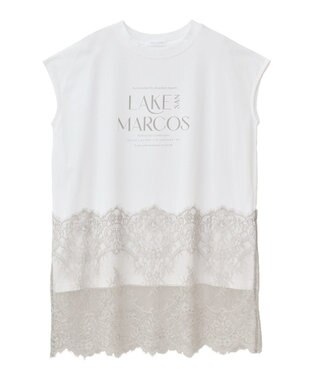 Green Parks フレンチスリーブ裾レースロゴチュニック Off White