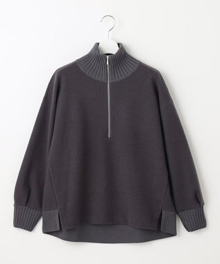 J.PRESS LADIES L ニードルパンチ ハーフジップ カットソー グレー系