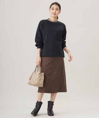 J.PRESS LADIES L 【洗える】ポリエステルヴィスコースブロックチェック バンドカラー ブラウス ベージュ×ネイビー系