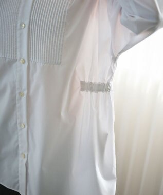 #Newans 【洗濯機可能/シワになりにくい】〈お腹・腰回りをカバー〉ピンタックデザインスクエアブラウス ホワイト