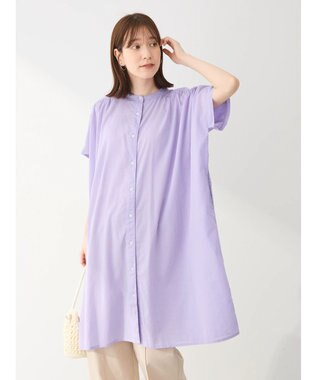 Green Parks インド綿　パイピングバンドカラーシャツチュニック Purple