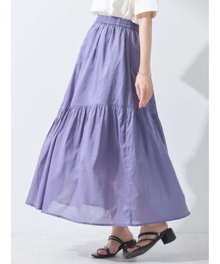 earth music&ecology コットンボイルランダム切替フレアスカート Purple