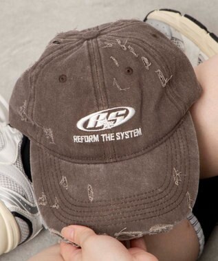 WEGO ダメージロゴ刺繍キャップ ブラウン