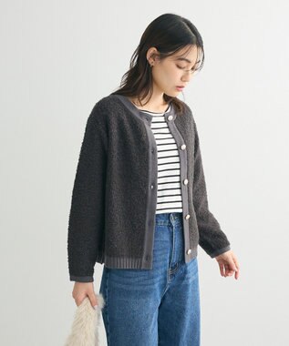 Green Parks ループ編み金釦ニットカーディガン Charcoal Gray