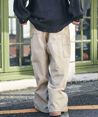 WEGO ダブルニーダメージデニムパンツ ベージュ