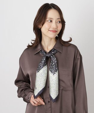 MOONBAT 【シルク100%】MACKINTOSH PHILOSOPHY(マッキントッシュ フィロソフィー）小花柄 シルクプリントスカーフ 日本製 68cm×68cm  UV対策 ベージュ