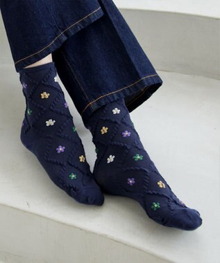 Tiaclasse トレリス＋カラーフラワーソックス ネイビー