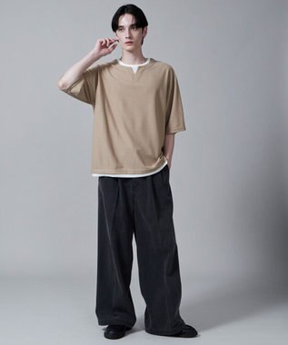 WEGO フェイクレイヤードキーネックT（S） ベージュ