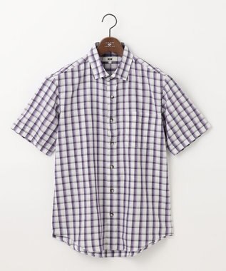 JOSEPH ABBOUD 【サスティナブル】リヨセルリネンチェック 半袖シャツ パープル系3