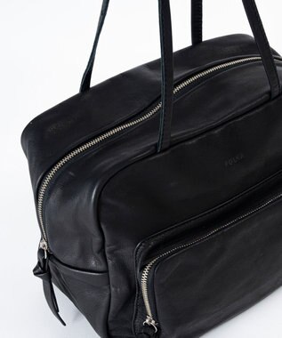 FOLNA RD ソフトレザーフロントポケットボストンバッグ ブラック