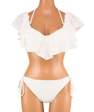 San-ai Resort（三愛水着楽園） 軽い着け心地でしっかり盛れる【楽盛り水着】　フリルワイヤービキニ　9M・11L　【San-ai Resort（サンアイリゾート）】 ホワイト