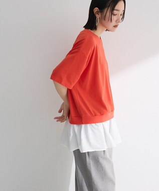 Green Parks 裾フリルドッキング５分袖プルオーバー Red