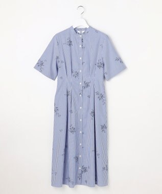 J.PRESS LADIES 【一枚で着映え】ストライプ×フラワープリント ワンピース ネイビーストライプ系