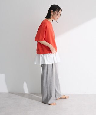 Green Parks 裾フリルドッキング５分袖プルオーバー Red