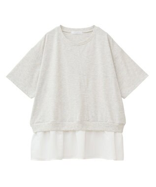 Green Parks 裾フリルドッキング５分袖プルオーバー Red