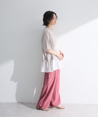 Green Parks 裾フリルドッキング５分袖プルオーバー Red