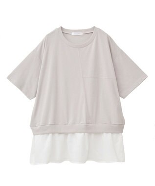 Green Parks 裾フリルドッキング５分袖プルオーバー Red