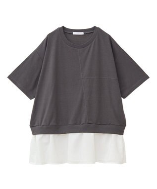 Green Parks 裾フリルドッキング５分袖プルオーバー Red