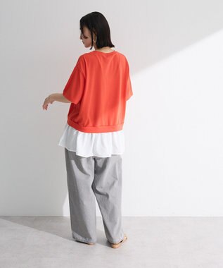 Green Parks 裾フリルドッキング５分袖プルオーバー Red