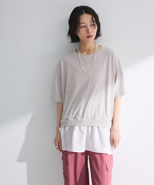 Green Parks 裾フリルドッキング５分袖プルオーバー Red