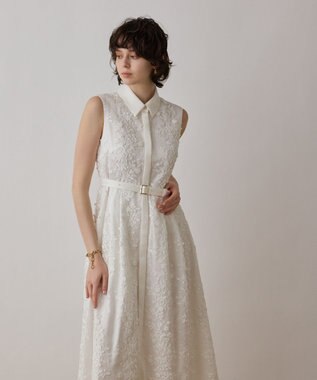 GRACE CONTINENTAL フラワーライン刺繍ワンピース ホワイト