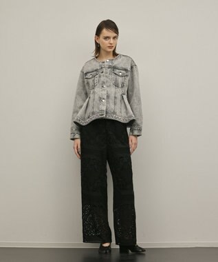 GRACE CONTINENTAL ペプラムデニムジャケット グレー