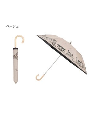 MOONBAT DAKS(ダックス) 晴雨兼用日傘 折りたたみ傘 街並み フワクール生地使用 ベージュ